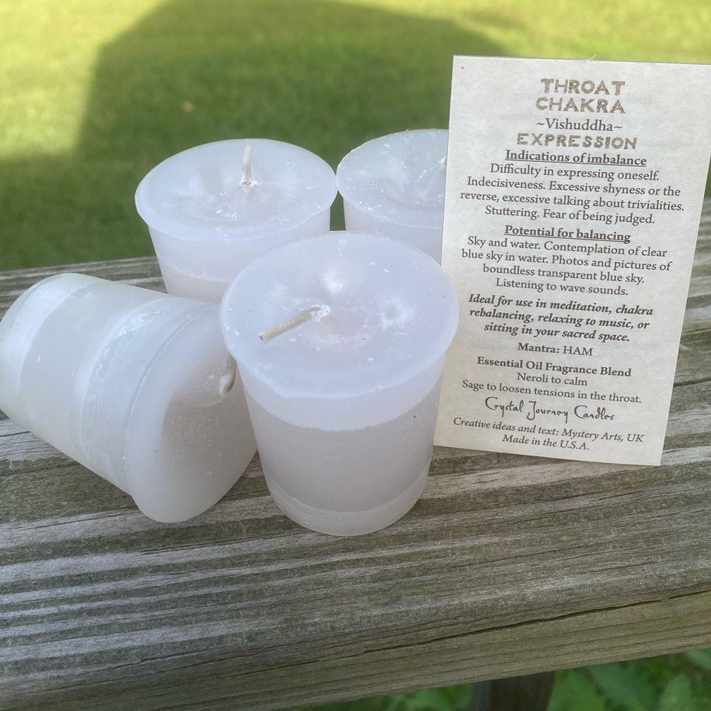 Throat Chakra Expression Meditation Candle 4 pack Crystal Journey Candles